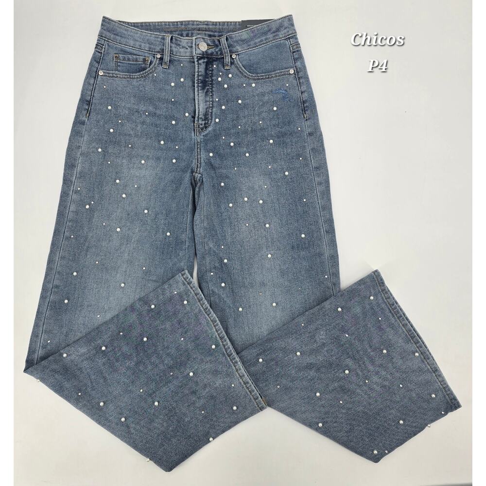 Chico’s So Slimming Pearl Embellished High-Rise Wide Leg Jeans – 0P (4P)‎ – NWT